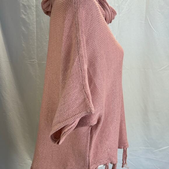 Y2K Fringe cowl neck mauve Sweater with metallic threads woven throughout Sz M - Picture 5 of 12